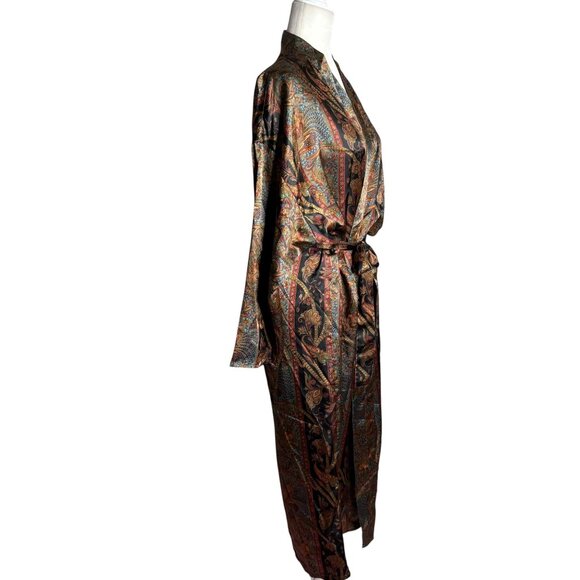 Vintage 90s Victorias Secret Satin Robe Size 16 Paisley Belt Long Kimono Style - Picture 5 of 7